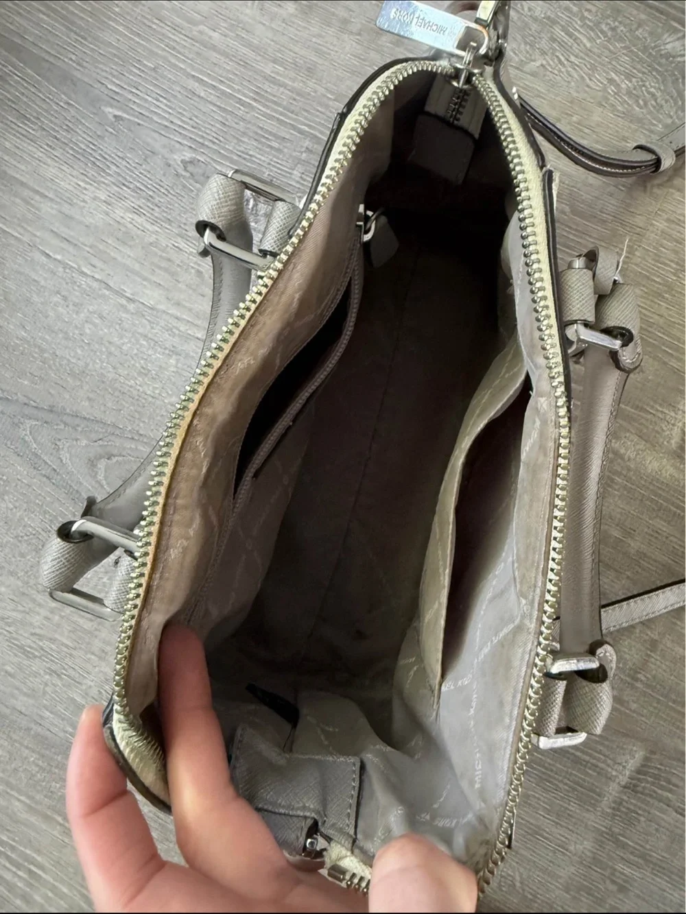 Michael Kors Gray Beige Signature Satchel with Matching Wallet